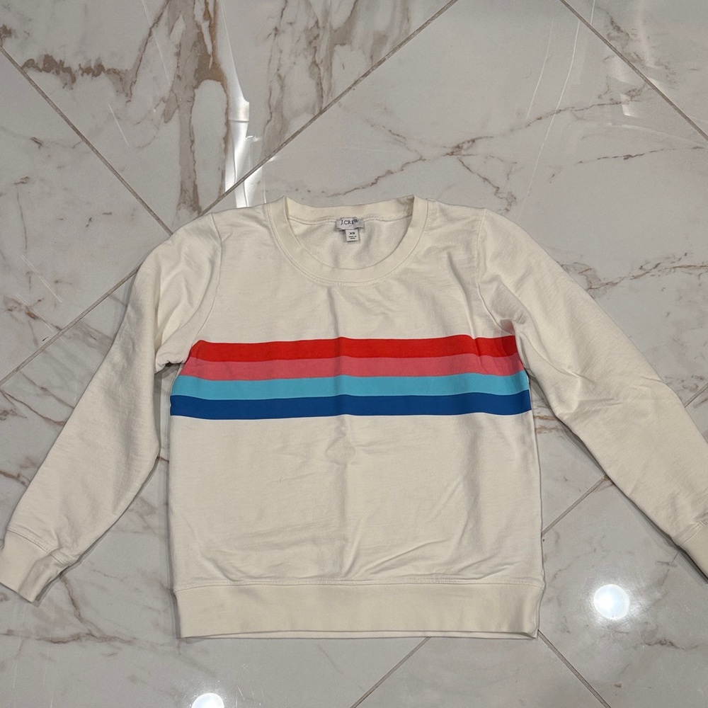 J. Crew Cream Sweatshirt with Red and Blue Stripes